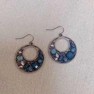 Blue and Purple Beaded Earrings on Silver